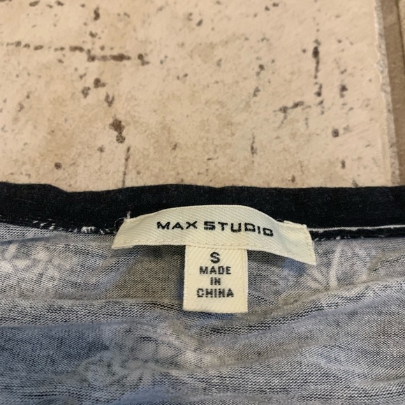 MAX STUDIO S/P Black & White Cold-Shoulder Tie-Sleeve Top - Picture 2 of 6